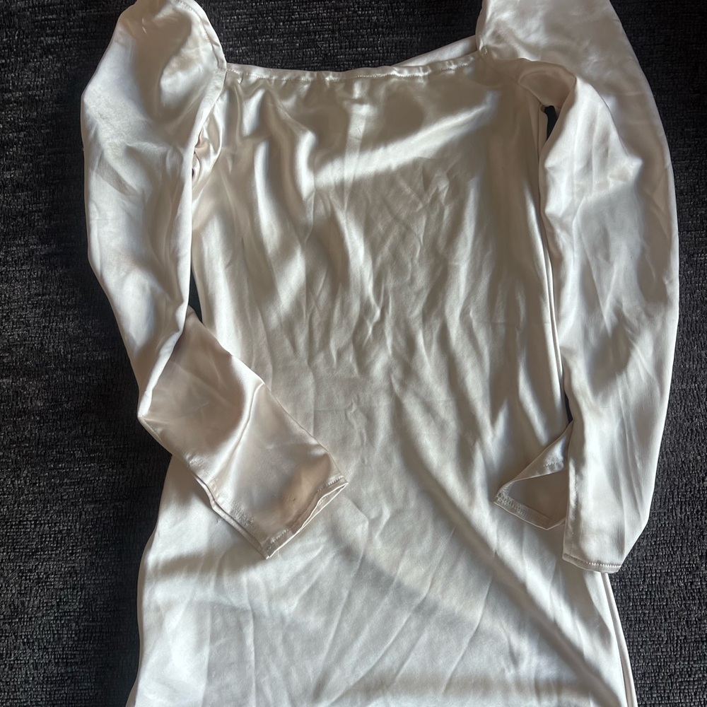 Elegant White Satin Star Power Champagne Mini Dress - Picture 8 of 8